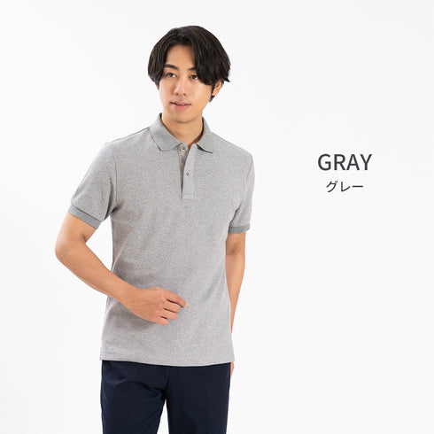 【日本製】 メンズ ポロシャツ 半袖 ドライタッチ 綿100% リブ襟 無地 グレー(SPKB25-093-gr)