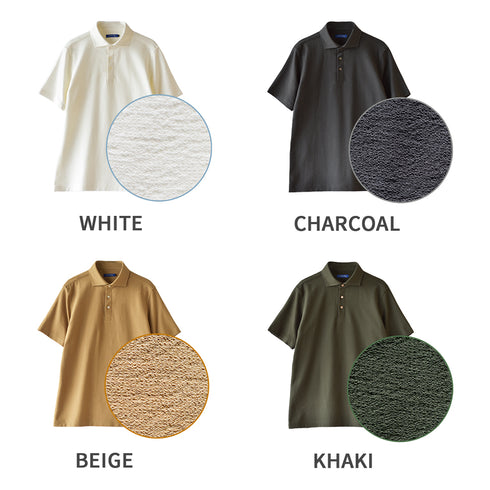 【日本製】 ポロシャツ メンズ 半袖 ビジネス 綿100% 天然素材 やわらかい ドライタッチ 無地 ワイドカラー カーキ(SPKB25-094-kh)