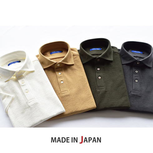 【日本製】 ポロシャツ メンズ 半袖 ビジネス 綿100% 天然素材 やわらかい ドライタッチ 無地 ワイドカラー カーキ(SPKB25-094-kh)