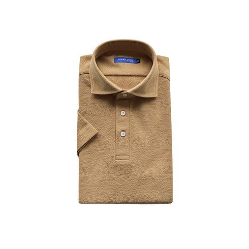 【日本製】 ポロシャツ メンズ 半袖 ビジネス 綿100% 天然素材 やわらかい ドライタッチ 無地 ワイドカラー ベージュ(SPKB25-094-be)