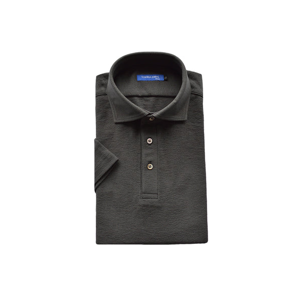 【日本製】 ポロシャツ メンズ 半袖 ビジネス 綿100% 天然素材 やわらかい ドライタッチ 無地 ワイドカラー チャコール(SPKB25-094-ch)