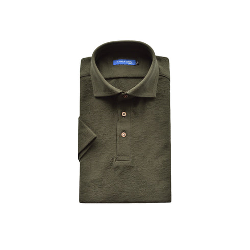 【日本製】 ポロシャツ メンズ 半袖 ビジネス 綿100% 天然素材 やわらかい ドライタッチ 無地 ワイドカラー カーキ(SPKB25-094-kh)