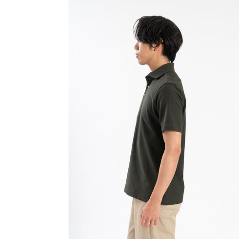 【日本製】 ポロシャツ メンズ 半袖 ビジネス 綿100% 天然素材 やわらかい ドライタッチ 無地 ワイドカラー カーキ(SPKB25-094-kh)
