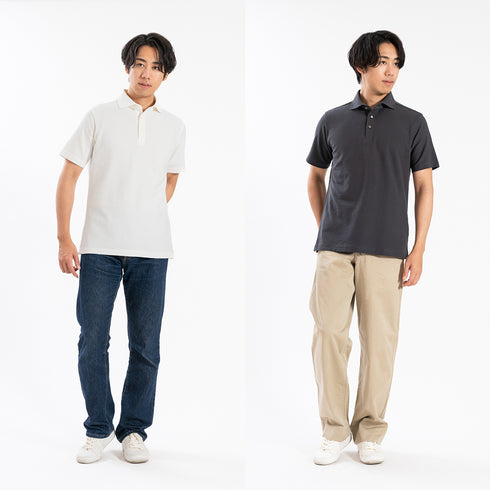 【日本製】 ポロシャツ メンズ 半袖 ビジネス 綿100% 天然素材 やわらかい ドライタッチ 無地 ワイドカラー カーキ(SPKB25-094-kh)