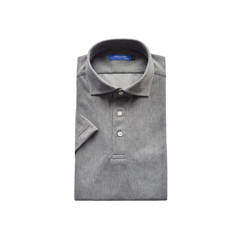 【日本製】 ポロシャツ ビジネス メンズ 半袖 デニム ヘリンボーン 無地 ストレッチ ワイドカラー グレー(SPKB25-095-gr)