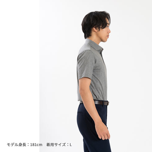 【日本製】 ポロシャツ ビジネス メンズ 半袖 デニム ヘリンボーン 無地 ストレッチ ワイドカラー ネイビー(SPKB25-095-na)
