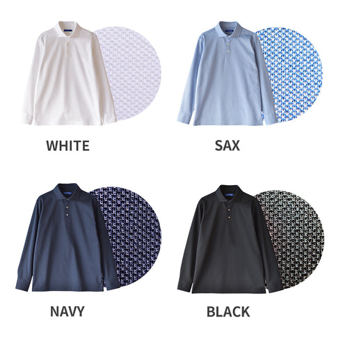 【日本製】 ポロシャツ メンズ 長袖 ビジネス 鹿の子 カノコ 吸水速乾 無地 ワイドカラー ホワイト(SPKB25-096-wh)