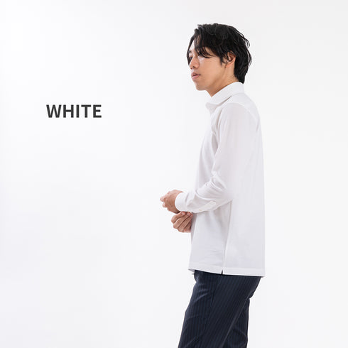 【日本製】 ポロシャツ メンズ 長袖 ビジネス 鹿の子 カノコ 吸水速乾 無地 ワイドカラー ホワイト(SPKB25-096-wh)