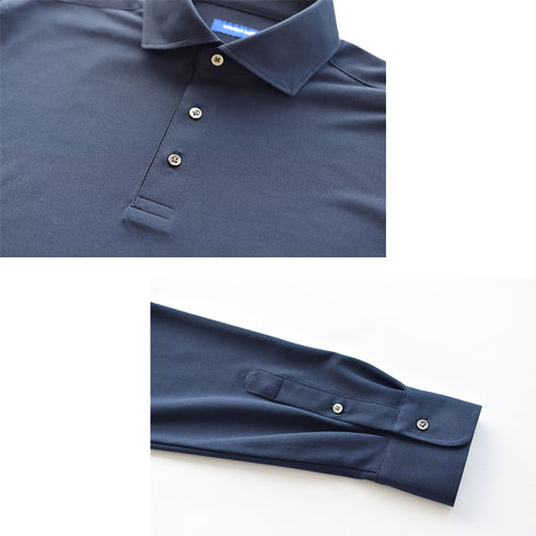 【日本製】 ポロシャツ メンズ 長袖 ビジネス 鹿の子 カノコ 吸水速乾 無地 ワイドカラー ホワイト(SPKB25-096-wh)