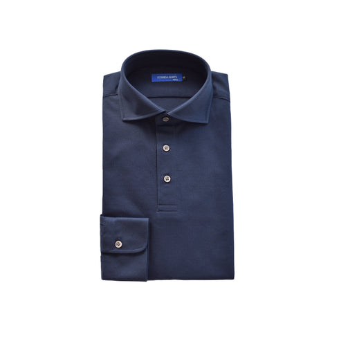 【日本製】 ポロシャツ メンズ 長袖 ビジネス 鹿の子 カノコ 吸水速乾 無地 ワイドカラー ネイビー(SPKB25-096-na)