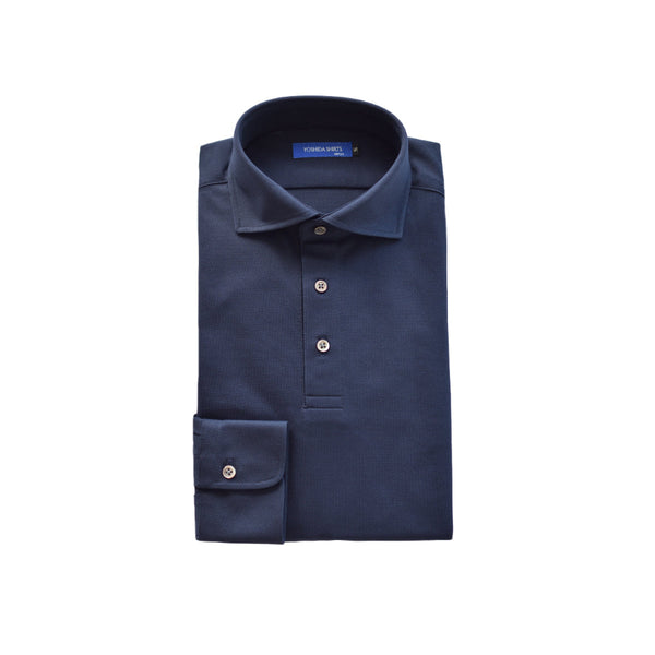 【日本製】 ポロシャツ メンズ 長袖 ビジネス 鹿の子 カノコ 吸水速乾 無地 ワイドカラー ネイビー(SPKB25-096-na)
