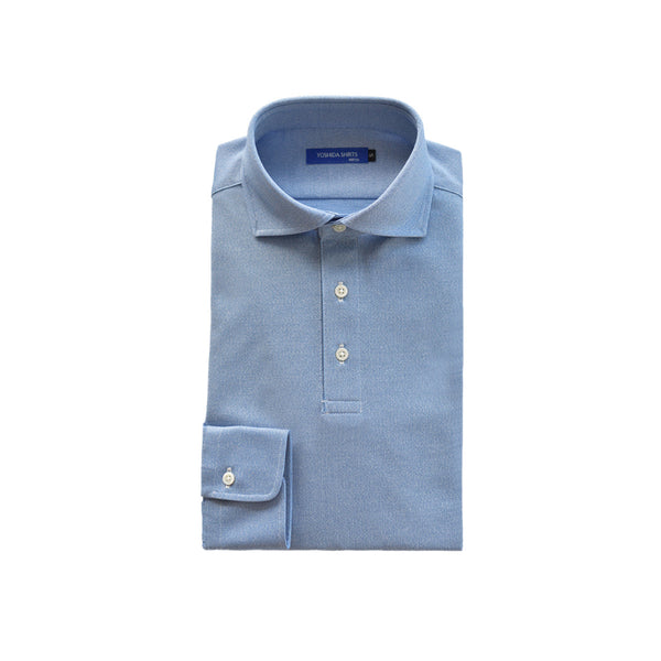 【日本製】 ポロシャツ メンズ 長袖 ビジネス 鹿の子 カノコ 吸水速乾 無地 ワイドカラー サックス(SPKB25-096-sa)