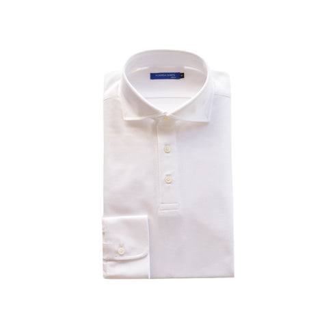 【日本製】 ポロシャツ メンズ 長袖 ビジネス 鹿の子 カノコ 吸水速乾 無地 ワイドカラー ホワイト(SPKB25-096-wh)