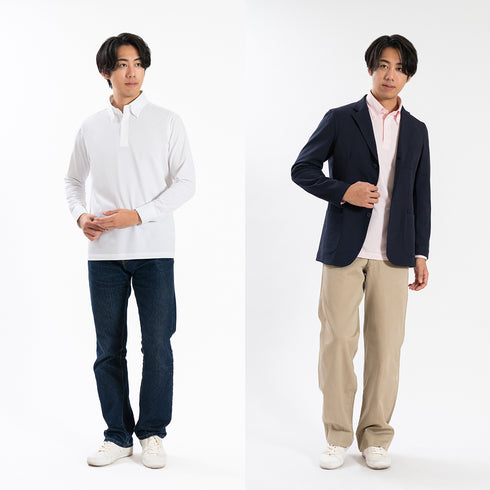 【日本製】 ポロシャツ メンズ 長袖 ビジネス 吸水速乾 ノンアイロン ストレッチ ボタンダウン 無地 ピンク(SPKB25-097-pi)