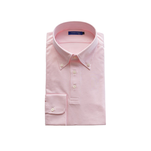 【日本製】 ポロシャツ メンズ 長袖 ビジネス 吸水速乾 ノンアイロン ストレッチ ボタンダウン 無地 ピンク(SPKB25-097-pi)