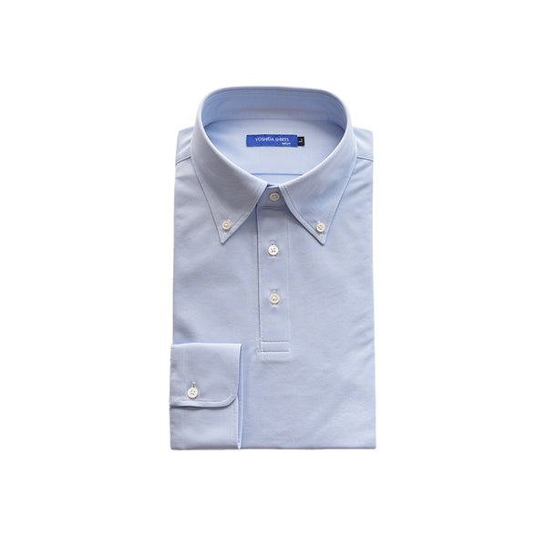 【日本製】 ポロシャツ メンズ 長袖 ビジネス 吸水速乾 ノンアイロン ストレッチ ボタンダウン 無地 サックス(SPKB25-097-sa)