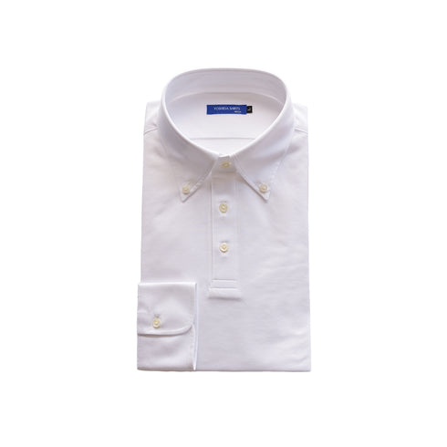 【日本製】 ポロシャツ メンズ 長袖 ビジネス 吸水速乾 ノンアイロン ストレッチ ボタンダウン 無地 ホワイト(SPKB25-097-wh)