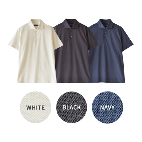 【日本製】メンズ ポロシャツ 半袖 ビジネス 抗菌効果 ピエクレックス 無地 ワイドカラー ブラック(SPKB25-107-bk)