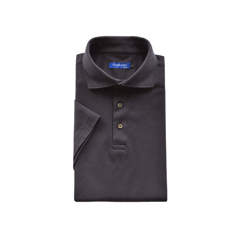 【日本製】メンズ ポロシャツ 半袖 ビジネス 抗菌効果 ピエクレックス 無地 ワイドカラー ブラック(SPKB25-107-bk)