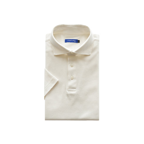 【日本製】メンズ ポロシャツ 半袖 ビジネス 抗菌効果 ピエクレックス 無地 ワイドカラー アイボリー(SPKB25-107-iv)