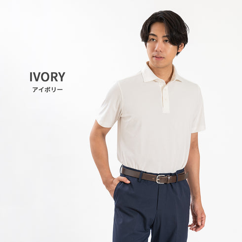 【日本製】メンズ ポロシャツ 半袖 ビジネス 抗菌効果 ピエクレックス 無地 ワイドカラー ブラック(SPKB25-107-bk)