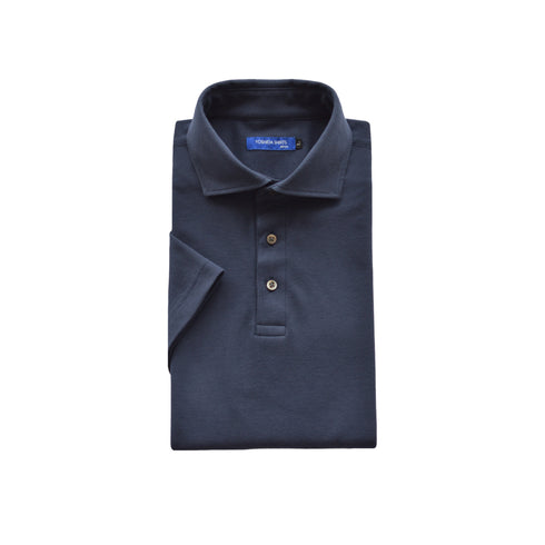 【日本製】メンズ ポロシャツ 半袖 ビジネス 抗菌効果 ピエクレックス 無地 ワイドカラー ネイビー(SPKB25-107-na)