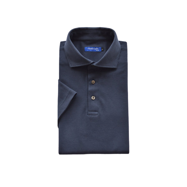 【日本製】メンズ ポロシャツ 半袖 ビジネス 抗菌効果 ピエクレックス 無地 ワイドカラー ネイビー(SPKB25-107-na)