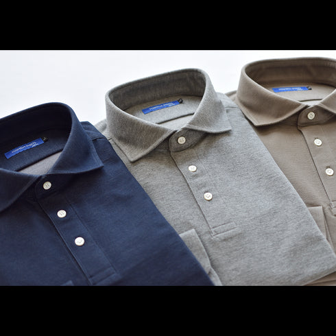 【日本製】 ポロシャツ 長袖 メンズ ネルポロシャツ 暖かい 柔らかい ワイドカラー 無地 グレー(SPKB25-111-gr)