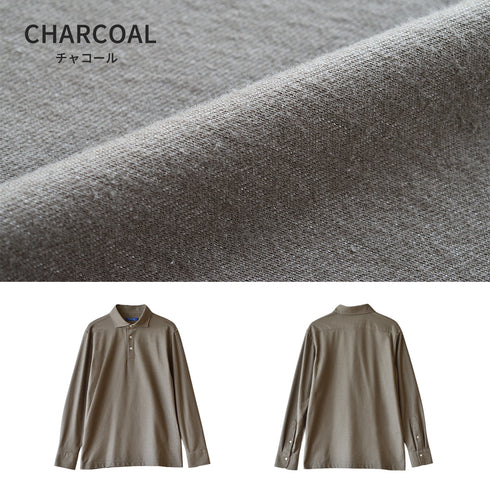 【日本製】 ポロシャツ 長袖 メンズ ネルポロシャツ 暖かい 柔らかい ワイドカラー 無地 グレー(SPKB25-111-gr)