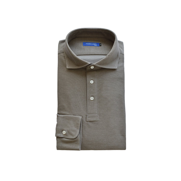 【日本製】 ポロシャツ 長袖 メンズ ネルポロシャツ 暖かい 柔らかい ワイドカラー 無地 チャコール(SPKB25-111-ch)