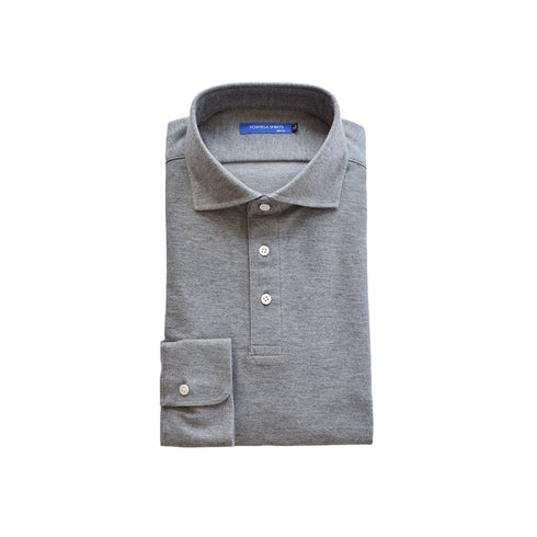 【日本製】 ポロシャツ 長袖 メンズ ネルポロシャツ 暖かい 柔らかい ワイドカラー 無地 グレー(SPKB25-111-gr)