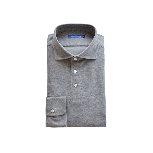 【日本製】 ポロシャツ 長袖 メンズ ネルポロシャツ 暖かい 柔らかい ワイドカラー 無地 グレー(SPKB25-111-gr)