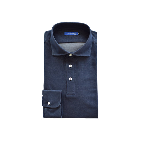 【日本製】 ポロシャツ 長袖 メンズ ネルポロシャツ 暖かい 柔らかい ワイドカラー 無地 ネイビー(SPKB25-111-na)