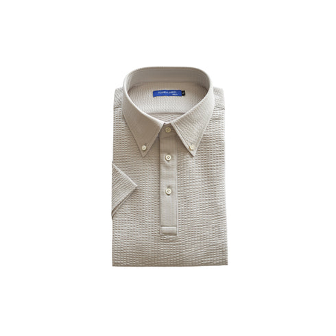 【日本製】メンズ ポロシャツ 半袖 ビジネスカジュアル 吸水速乾 シアサッカー ボタンダウン グレー(SPKB26-117-gr)