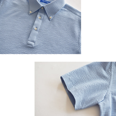 【日本製】メンズ ポロシャツ 半袖 ビジネスカジュアル 吸水速乾 シアサッカー ボタンダウン カーキ(SPKB26-117-kh)