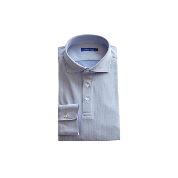 【日本製】 ポロシャツ 長袖 メンズ ビジネスカジュアル ビズポロ 吸水速乾 ワイドカラー ヘリンボーン ブルー(SPKB26-121-bl)