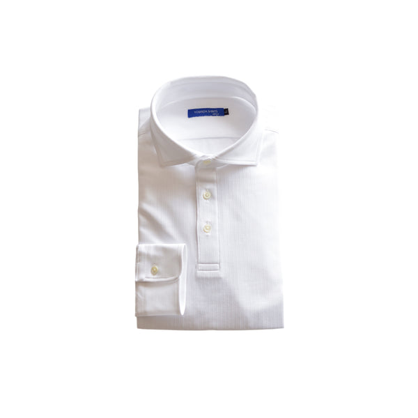 【日本製】 ポロシャツ 長袖 メンズ ビジネスカジュアル ビズポロ 吸水速乾 ワイドカラー ヘリンボーン ホワイト(SPKB26-121-wh)