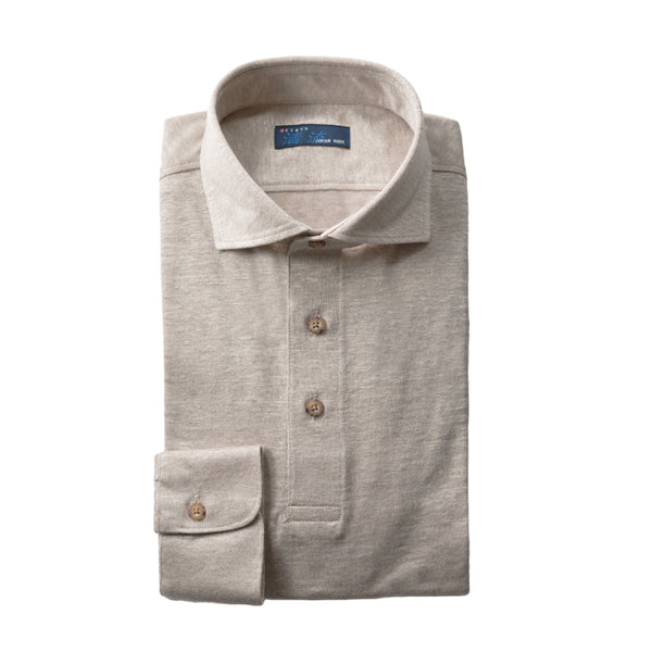 【日本製】 ポロシャツ メンズ 長袖 プレミアム リネン100% 無地 ベージュ(SPKJ23-024-be)