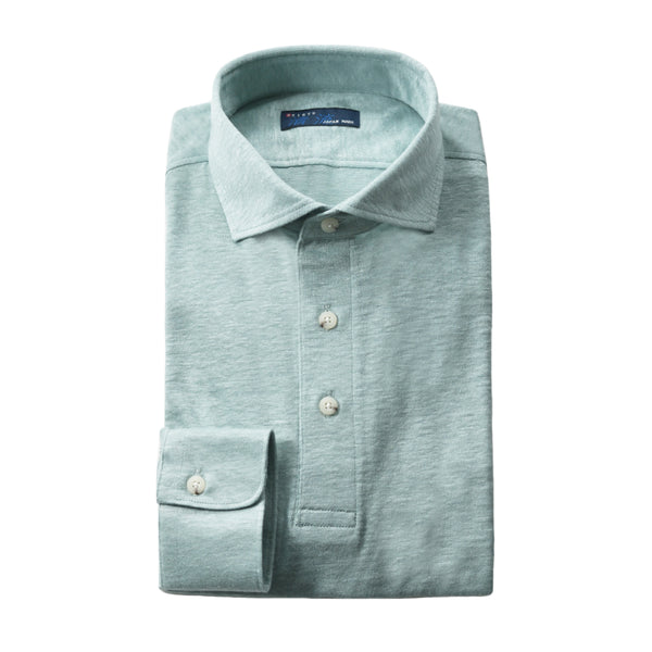 【日本製】 ポロシャツ メンズ 長袖 プレミアム リネン100% 無地 ブルー ブルーグリーン(SPKJ23-024-bl )