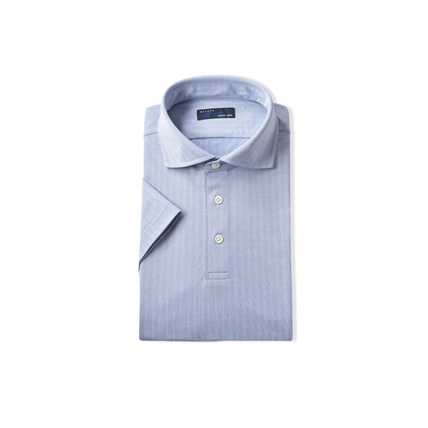 【日本製】 ポロシャツ メンズ 半袖 ビジネス 接触冷感 ヘリンボーン 無地 ワイドカラー クールマックス ブルー(SPKJ23-025-bl)