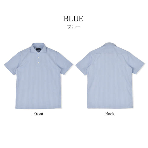 【日本製】 ポロシャツ メンズ 半袖 ビジネス 接触冷感 ヘリンボーン 無地 ワイドカラー クールマックス ネイビー(SPKJ23-025-na)