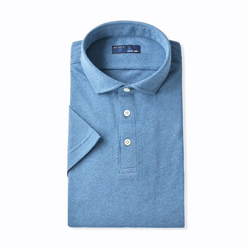 【日本製】 ポロシャツ メンズ 半袖 オーガニックコットン 綿100% やわらかい 無地 ワイドカラー ブルー(SPKJ23-029-bl)
