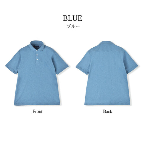 【日本製】 ポロシャツ メンズ 半袖 オーガニックコットン 綿100% やわらかい 無地 ワイドカラー ブルー(SPKJ23-029-bl)