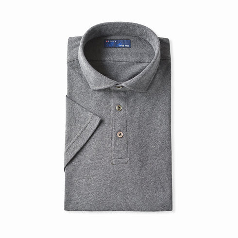 【日本製】 ポロシャツ メンズ 半袖 オーガニックコットン 綿100% やわらかい 無地 ワイドカラー グレー(SPKJ23-029-gr)