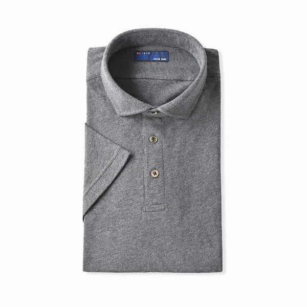 【日本製】 ポロシャツ メンズ 半袖 オーガニックコットン 綿100% やわらかい 無地 ワイドカラー グレー(SPKJ23-029-gr)