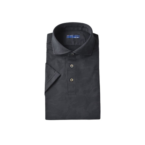 【日本製】 ポロシャツ メンズ 半袖 接触冷感 涼しい 吸水速乾 ワイドカラー カモフラージュ ブラック(SPKJ23-030-bk)