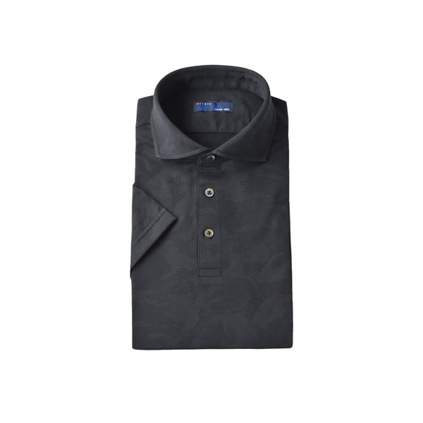 【日本製】 ポロシャツ メンズ 半袖 接触冷感 涼しい 吸水速乾 ワイドカラー カモフラージュ ブラック(SPKJ23-030-bk)