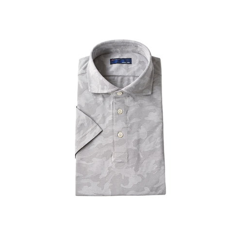 【日本製】 ポロシャツ メンズ 半袖 接触冷感 涼しい 吸水速乾 ワイドカラー カモフラージュ グレー(SPKJ23-030-gr)