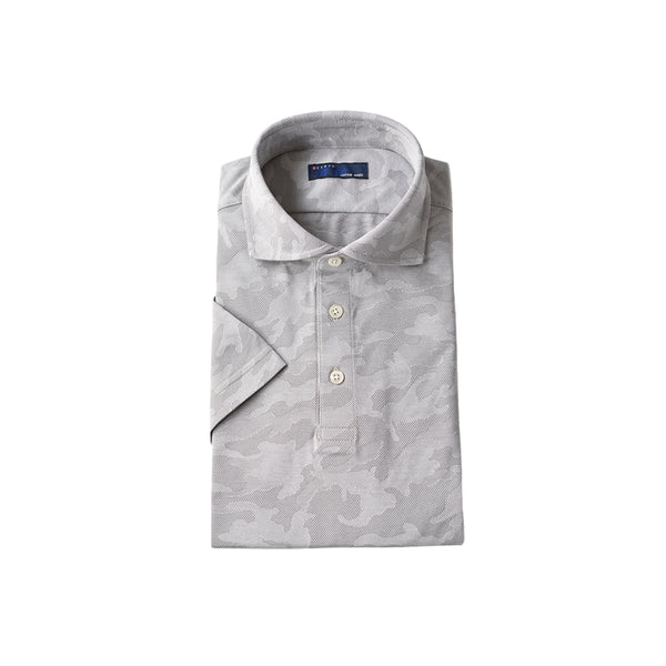 【日本製】 ポロシャツ メンズ 半袖 接触冷感 涼しい 吸水速乾 ワイドカラー カモフラージュ グレー(SPKJ23-030-gr)