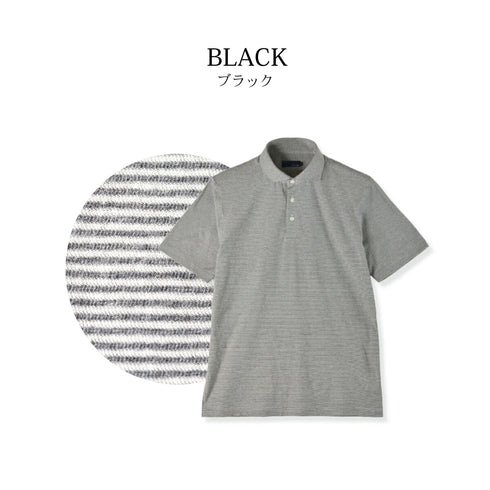 Short-sleeved polo shirt, polo shirt for men, made in Japan, short sleeve, striped, cool biz, easy care, organic, spkj23-031